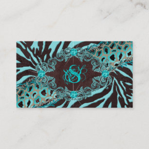 Schmuck Business Cards Animal Zebra Leopard Blue Visitenkarte