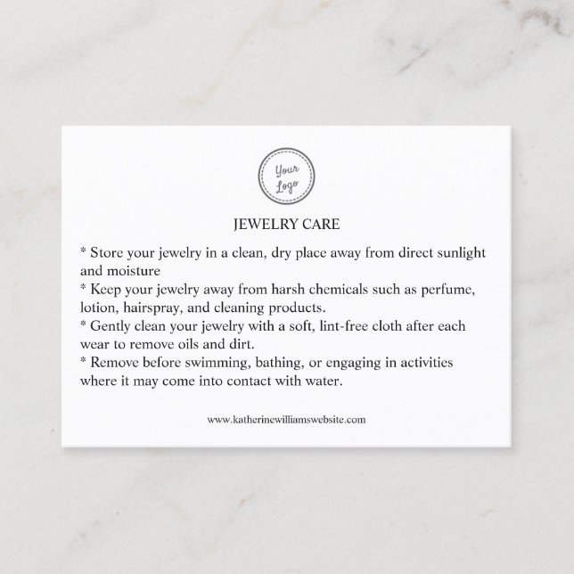 Schmuck Care Card Fügen Sie Ihren QR-Code für Ihr  Visitenkarte (Vorderseite)