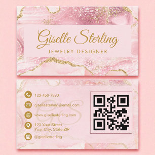 Schmuck Designer Rosa Gold Agate QR Code Visitenkarte
