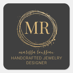 Schmuck Designer Script Gold Black Product Labels Quadratischer Aufkleber