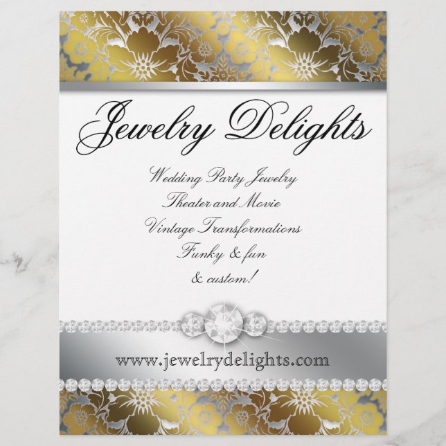 Schmuck Flyer Haarsalon Bläserner Damast Gold Silb (Vorne)