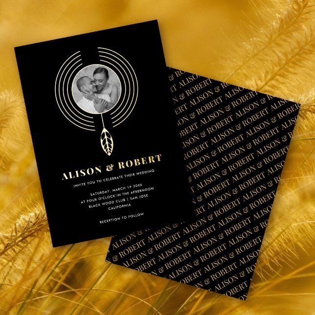 Schmuck-inspirierte Rahmen-, Blatt- und Foto-Hochz Folieneinladung (Von Creator hochgeladen)