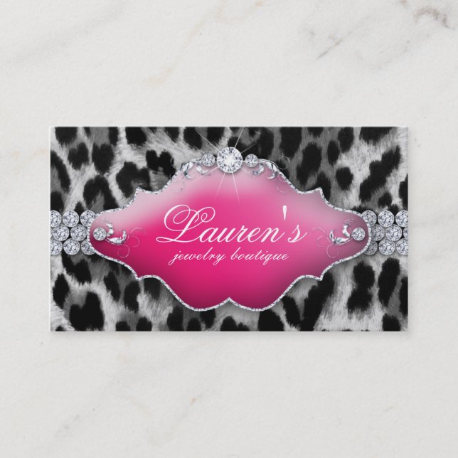 Schmuck Leopard Business Card Black Pink Visitenkarte (Vorderseite)