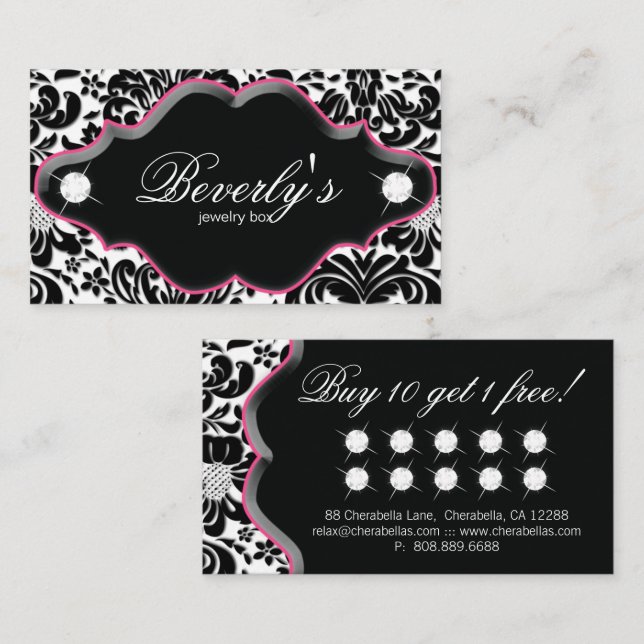Schmuck Loyalty Card Rosa Damask Diamonds Treuekarte (Vorne/Hinten)