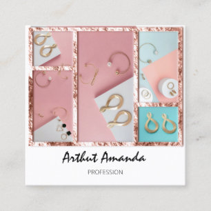 Schmuck Luxury Gold Perlen Rose Rosa Gerahmt Quadratische Visitenkarte