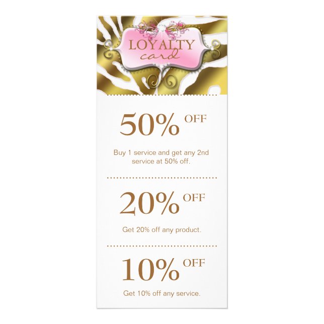 Schmuck Marketing Cards Pink Gold Zebra Salon Werbekarte (Vorne)