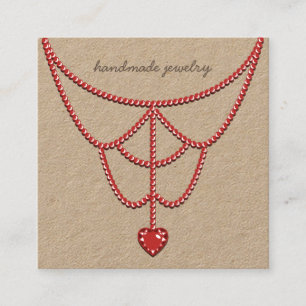 Schmuck Perlen Halskette Anzeige Rot Herz Stunning Quadratische Visitenkarte