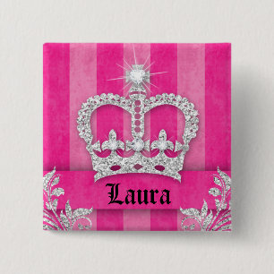Schmuck-Prinzessin Crown Pink Stripes Brooch Button