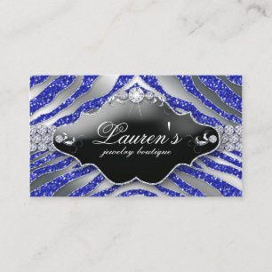 Schmuck Zebra Business Card Sparkle Blue SB Visitenkarte