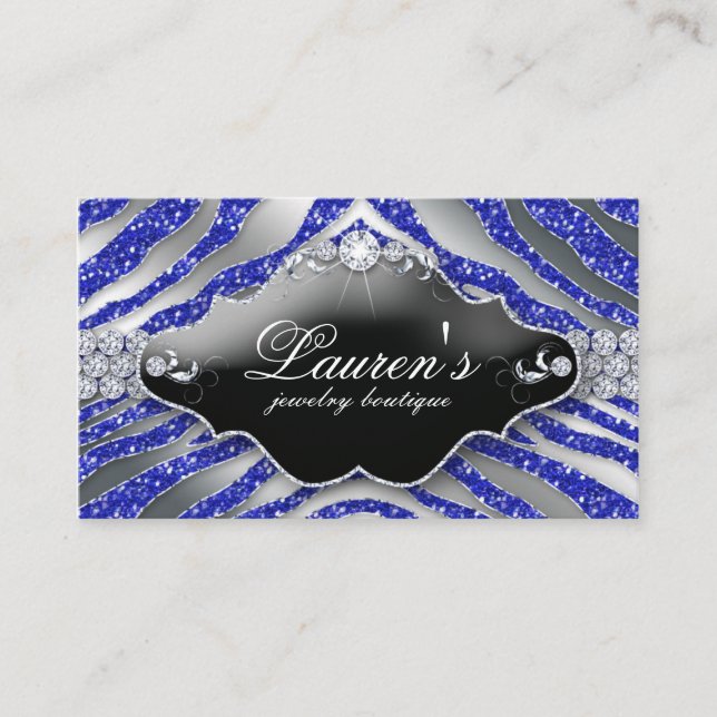 Schmuck Zebra Business Card Sparkle Blue SB Visitenkarte (Vorderseite)