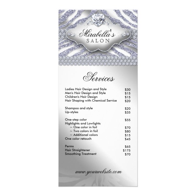 Schmuck Zebra Herz Sparkle Silver Menu Werbekarte (Vorne)