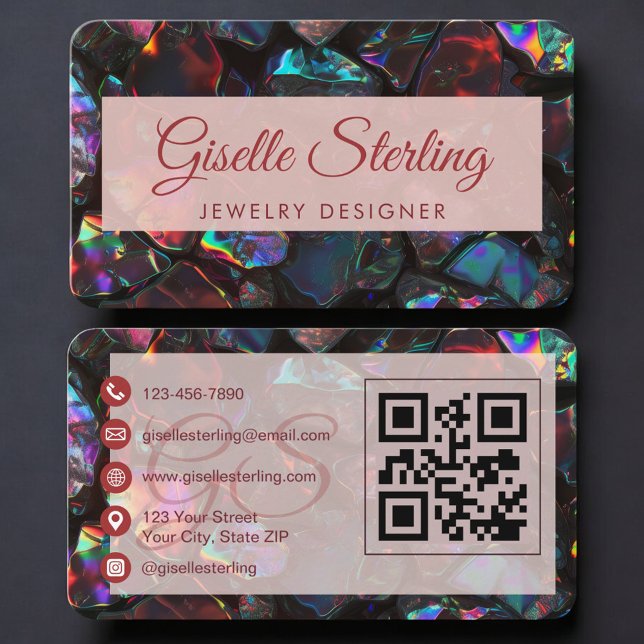Schmuckdesigner Opal-Edelstein QR-Code Visitenkarte (Von Creator hochgeladen)