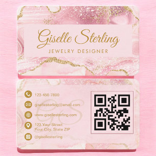 Schmuckdesigner Pink Gold Achat QR-Code Visitenkarte