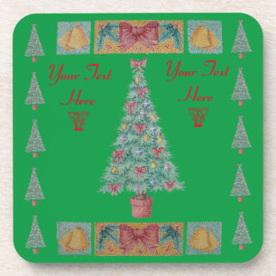 Schmuckglocken und rote Bogen auf Baum-Weihnachten Getränkeuntersetzer
