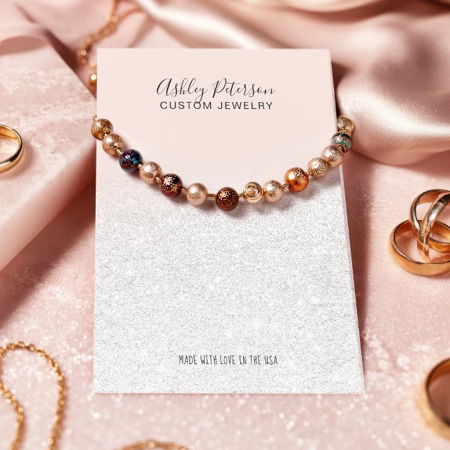 Schmuckhalskette mit weißem Glitzer in Rosa Visitenkarte (Blush pink white glitter jewelry necklace display business card
)