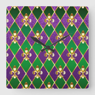 Schmuckhintergrund Mardi Gras Quadratische Wanduhr