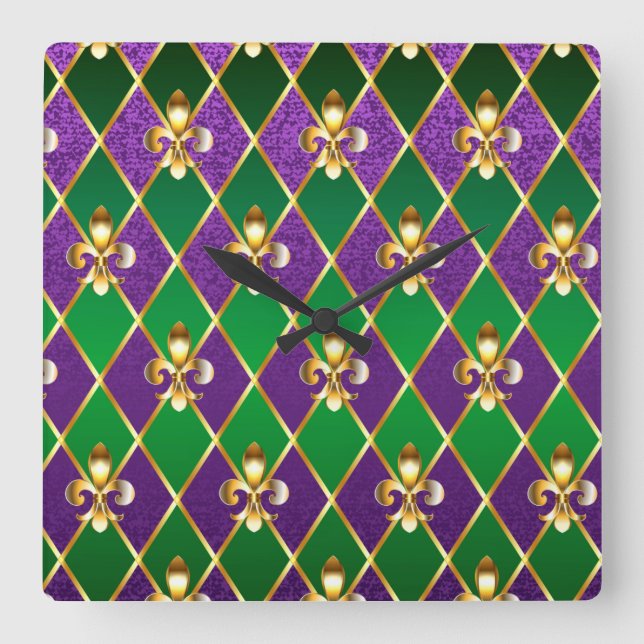 Schmuckhintergrund Mardi Gras Quadratische Wanduhr (Vorderseite)