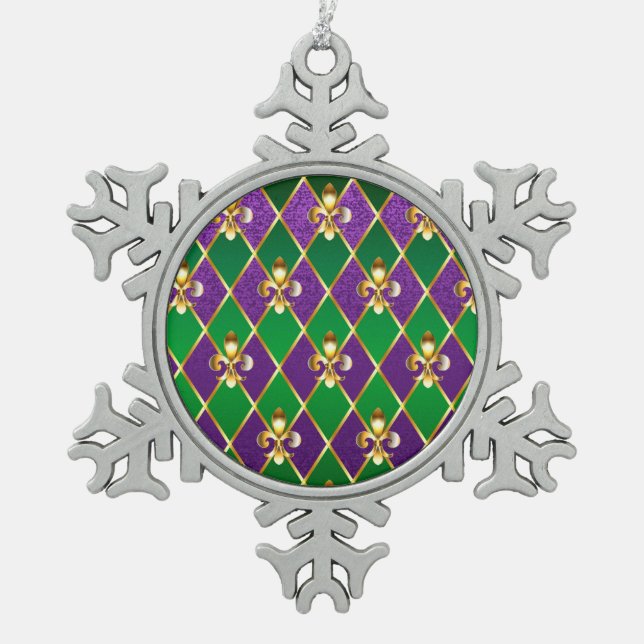Schmuckhintergrund Mardi Gras Schneeflocken Zinn-Ornament (Vorderseite)