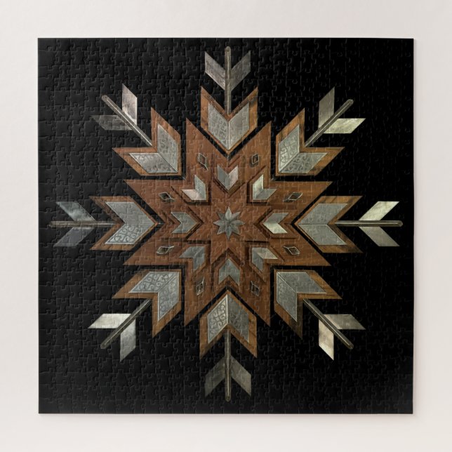 Schmuckkasten Tigerwood mit geätztem Stahl Puzzle (Vertikal)