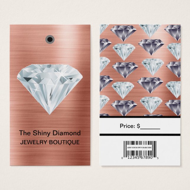 Schmuckpreismarken Diamant Rose Gold mit Barcode (Vorne & Hinten)