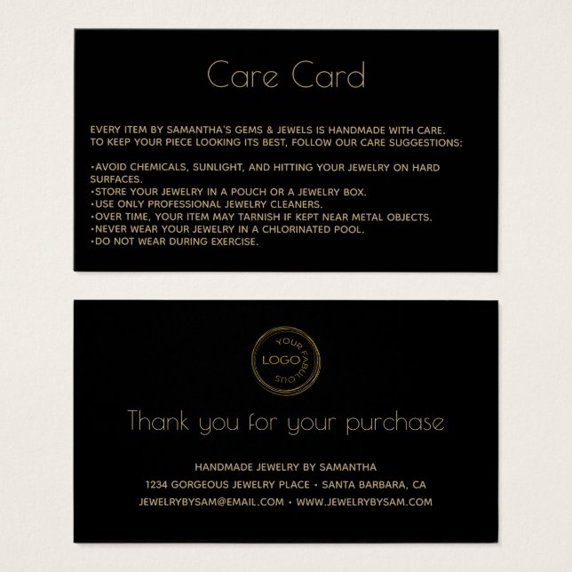 Schmuckprodukt Black Care Card (Vorne & Hinten)