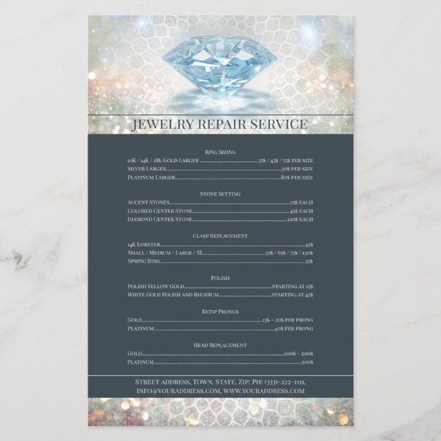 Schmuckreparaturpreisliste Sparkling Diamant Flyer (Vorne)