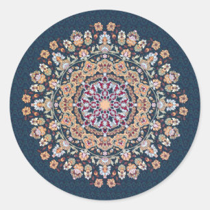 Schmückt Tazhib der persischen Kunst Grund blauer Runder Aufkleber