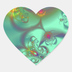 Schmucktreppe - Abstraktes Emerald Kaleidoskop Herz-Aufkleber
