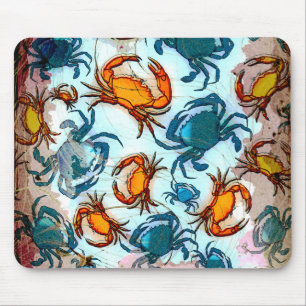 Schmutz-Art-rote und blaue Krabben-Collage Mousepad