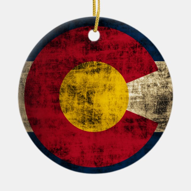 Schmutz-Colorado-Flagge Keramik Ornament (Vorne)