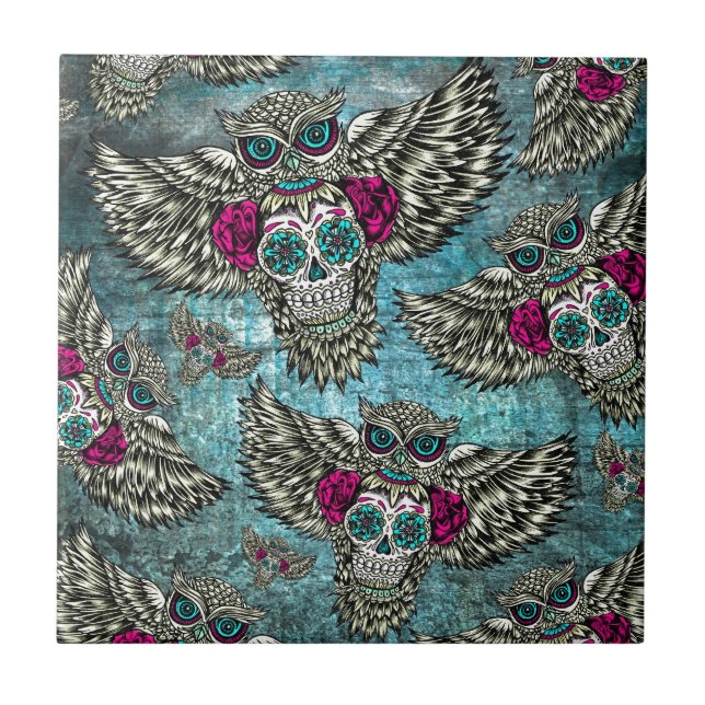 Schmutz-Eulen mit den Zuckerschädeln Fliese (Vorderseite)