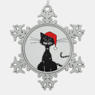 Schmutz-schlechtes schwarze Katzen-Weihnachten Schneeflocken Zinn-Ornament