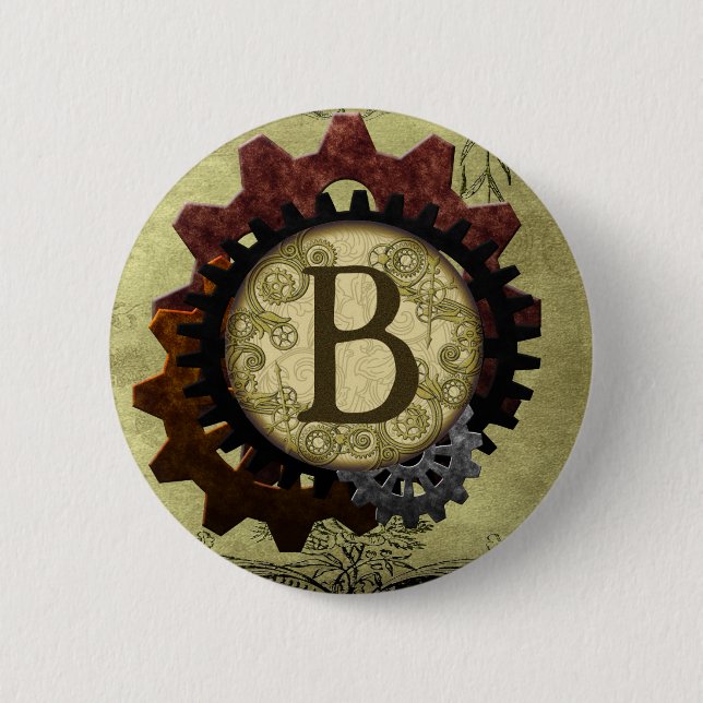 Schmutz Steampunk übersetzt Monogramm-Buchstaben B Button (Vorderseite)