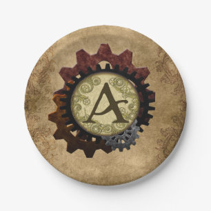 Schmutz Steampunk übersetzt Monogramm-Buchstaben Pappteller