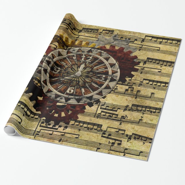 Schmutz Steampunk Uhren und Gänge Geschenkpapier (Ungerollt)