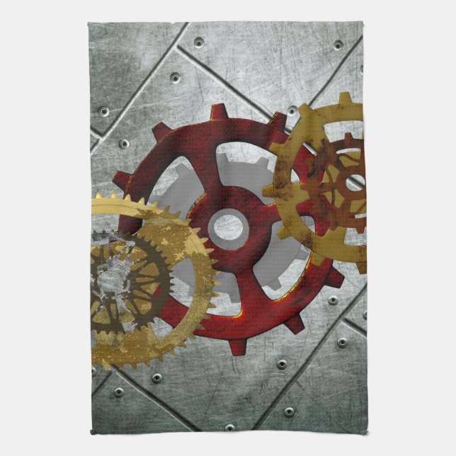 Schmutz Steampunk Uhren und Gänge Geschirrtuch (Vertikal)