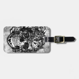 Schmutz-Süßigkeitszuckerschädel in Schwarzweiss. Gepäckanhänger