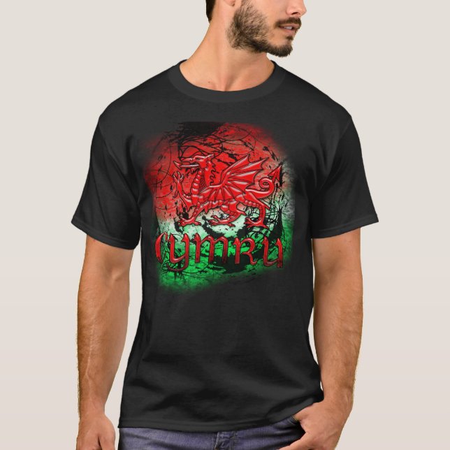 Schmutz-T-Shirt mit Waliser Drachen und Cymru T-Shirt (Vorderseite)