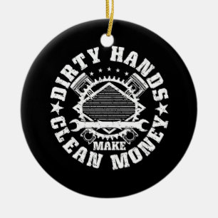 Schmutzige Hände machen sauberes Geld zu einem son Keramik Ornament