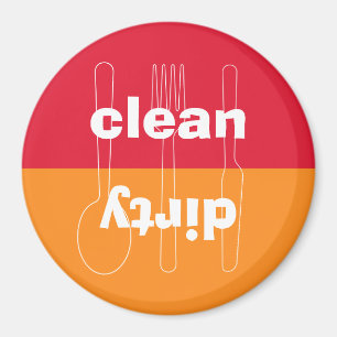 Schmutzige saubere rote orange Spülmaschine des Magnet