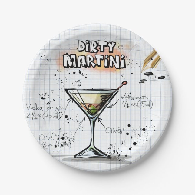 Schmutziger Martini Pappteller (Vorderseite)