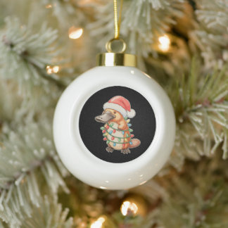Schnabeltier Weihnachtsmann Hut Weihnachtsbeleucht Keramik Kugel-Ornament