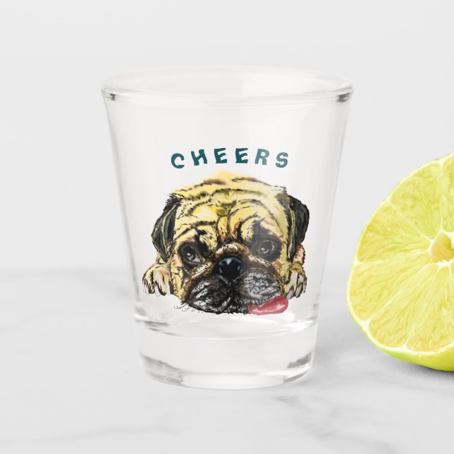 Schnapsglas mit Mops-Hund - Prost (Vorderseite)
