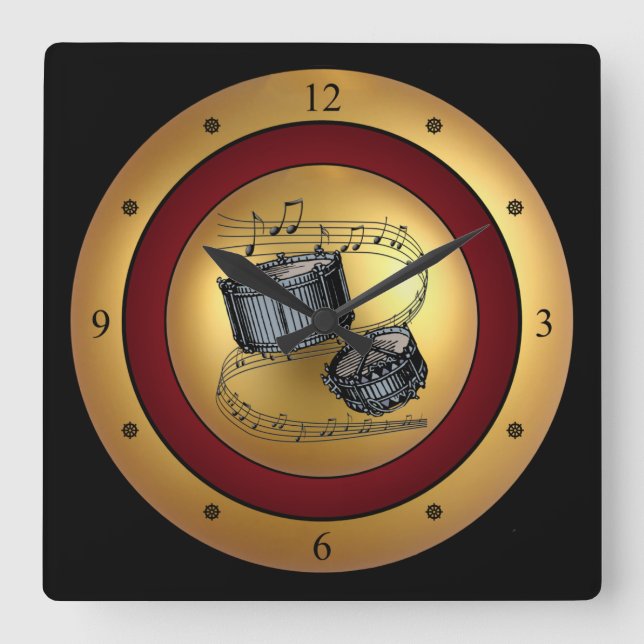 Schnarrtrommeln ~ musikalisches Rolle ~ Quadratische Wanduhr (Vorderseite)