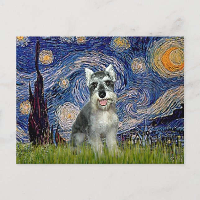 Schnauzer 8cr - Starry Night Postkarte (Vorderseite)