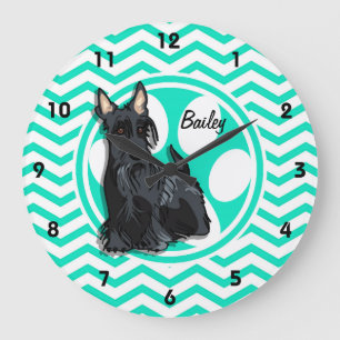 Schnauzer; Aqua Green Chevron Große Wanduhr