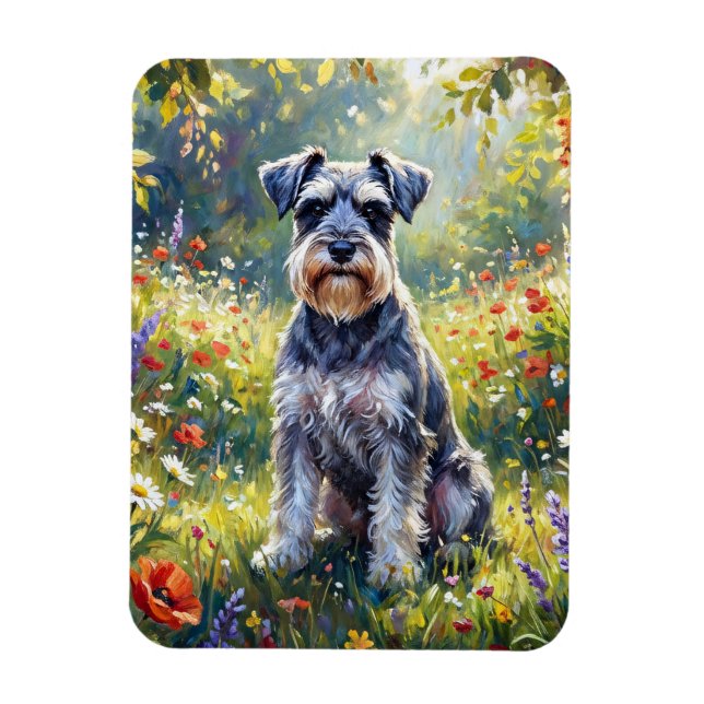 Schnauzer auf einer Wiesen mit Wildblumen Flexibel Magnet (Vertikal)