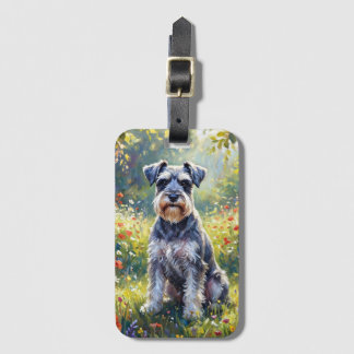 Schnauzer auf einer Wiesenblumenwiese Gepäckanhänger