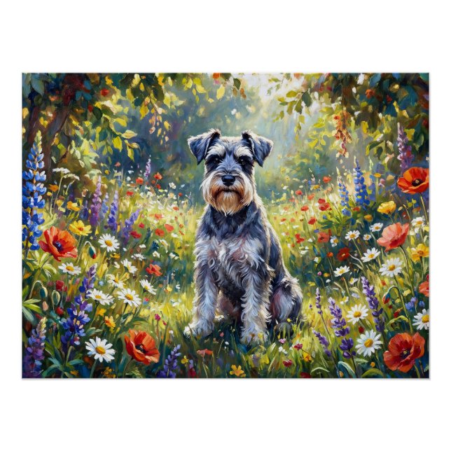 Schnauzer auf einer Wiesenblumenwiese Poster (Vorderseite)