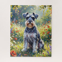 Schnauzer auf einer Wiesenblumenwiese Puzzle